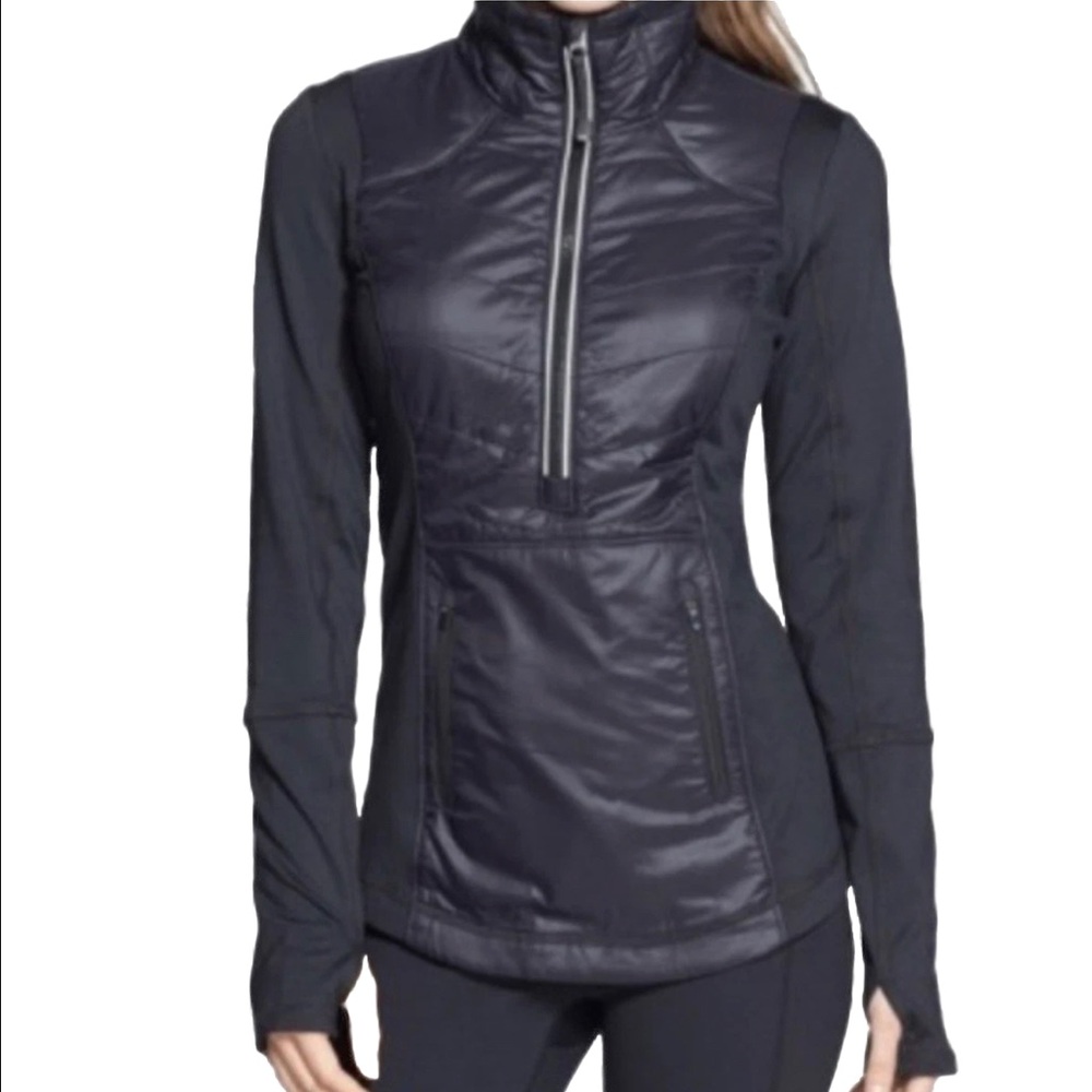 Womens Zella MOTION Puffer Runner Half zip Jacket Size Small Solid Black